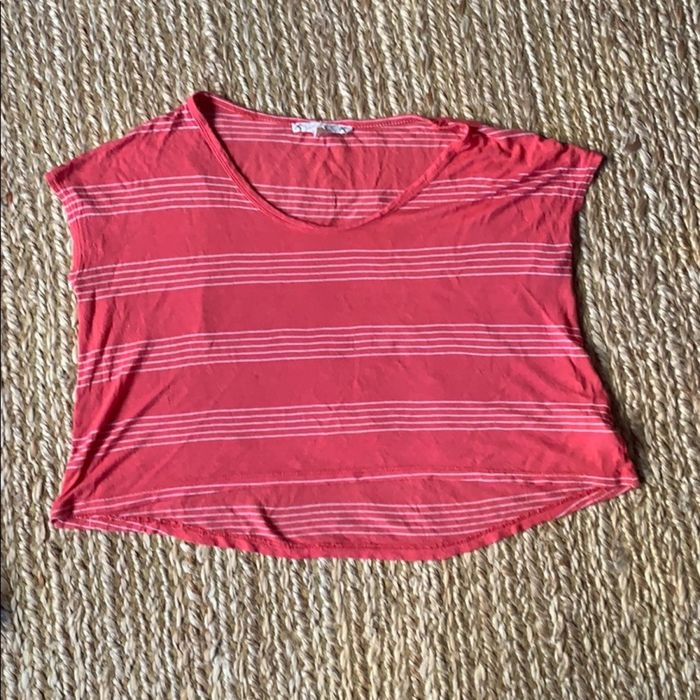 Soft joie coral striped crop top